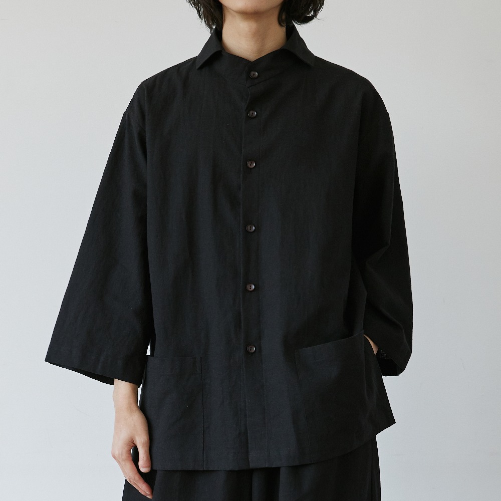 unisex linen straight pocket shirts black [4color]