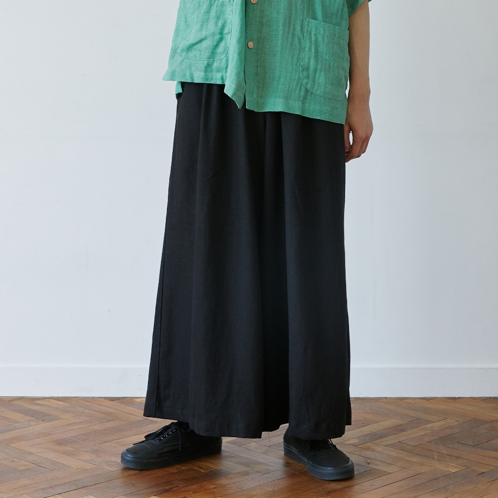 unisex linen shade wide pants black [2color]
