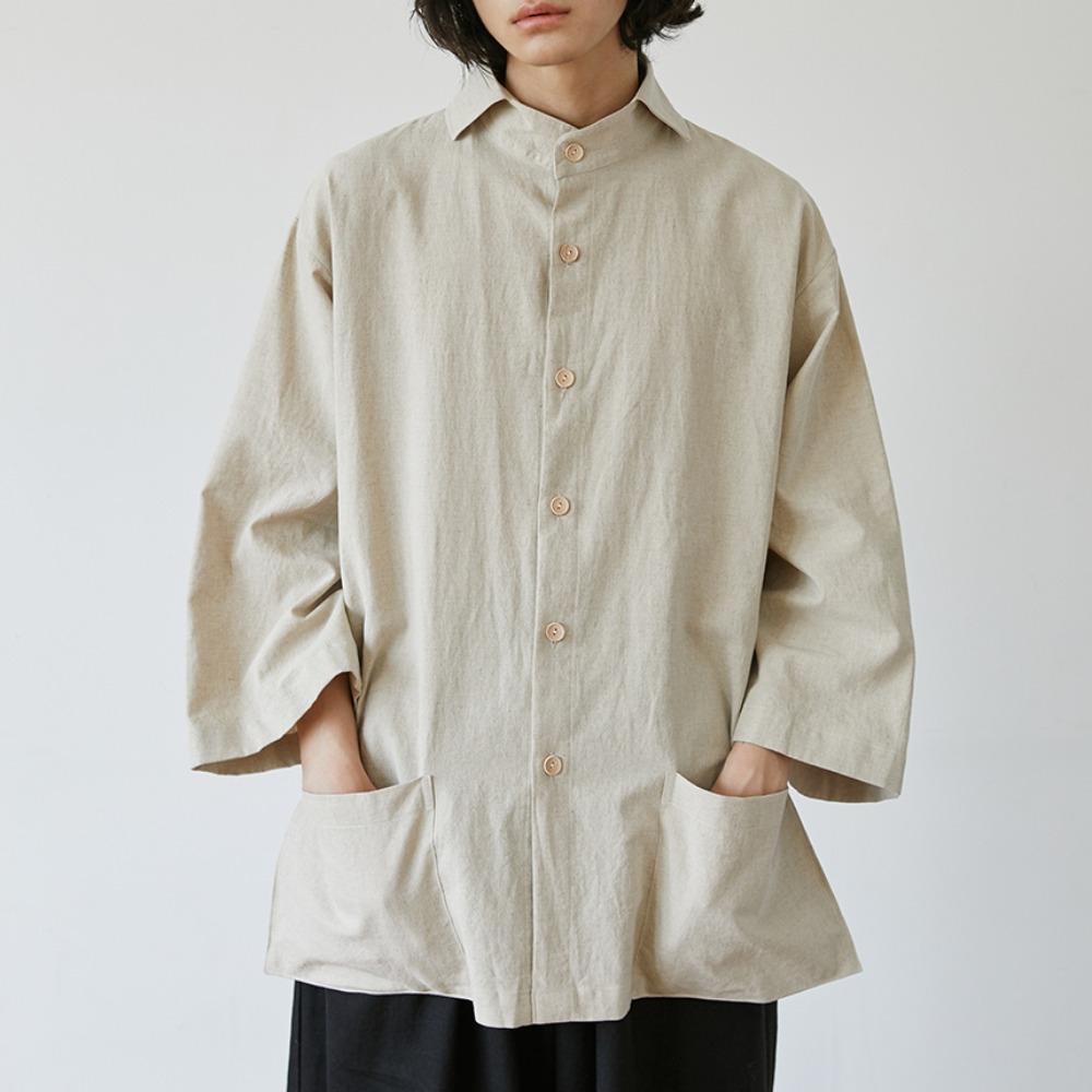 unisex linen straight pocket shirts beige [4color]