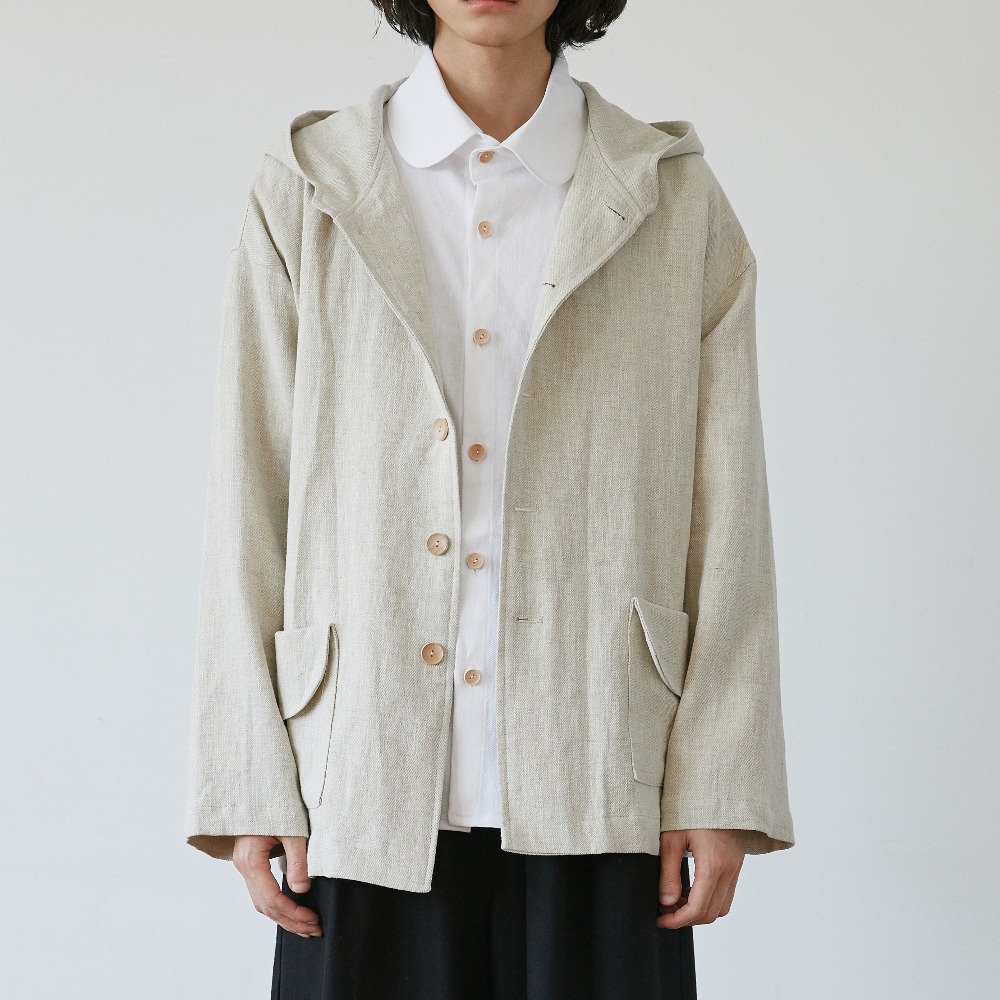 unisex linen pocket hood jacket beige [2color]