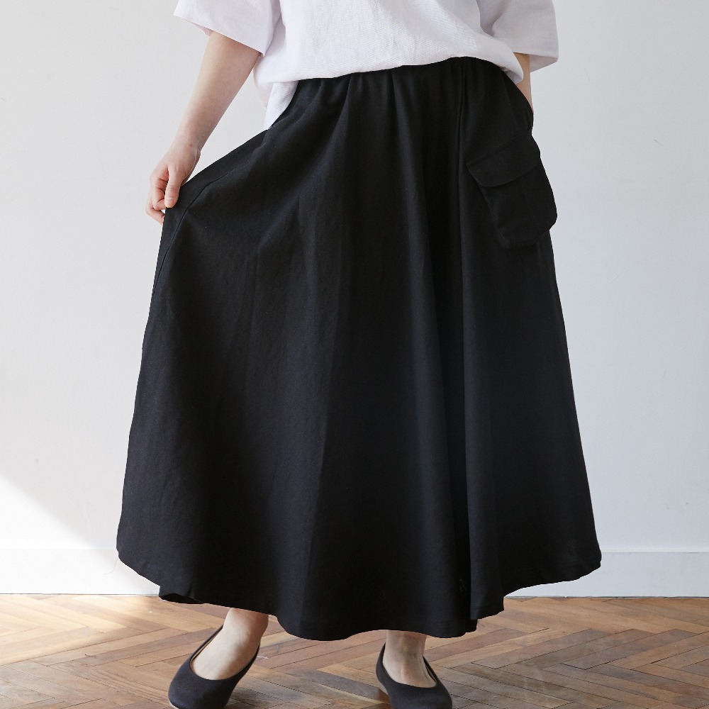 linen pocket skirt black [3color]