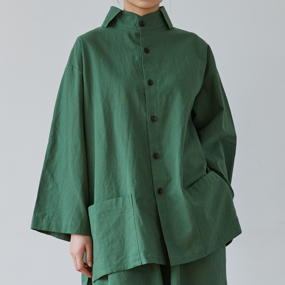 unisex linen straight pocket shirts green [4color]