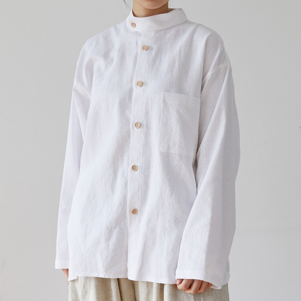 unisex linen button neck shirts white [3color]
