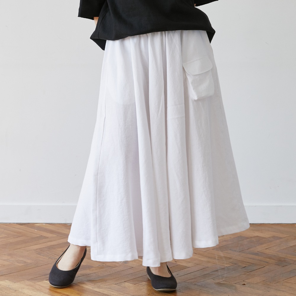 linen pocket skirt white [3color]