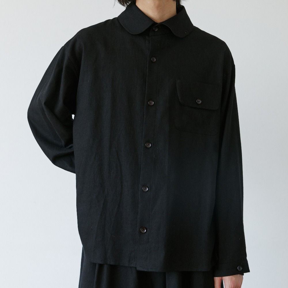 unisex linen round button shirts black [3color]