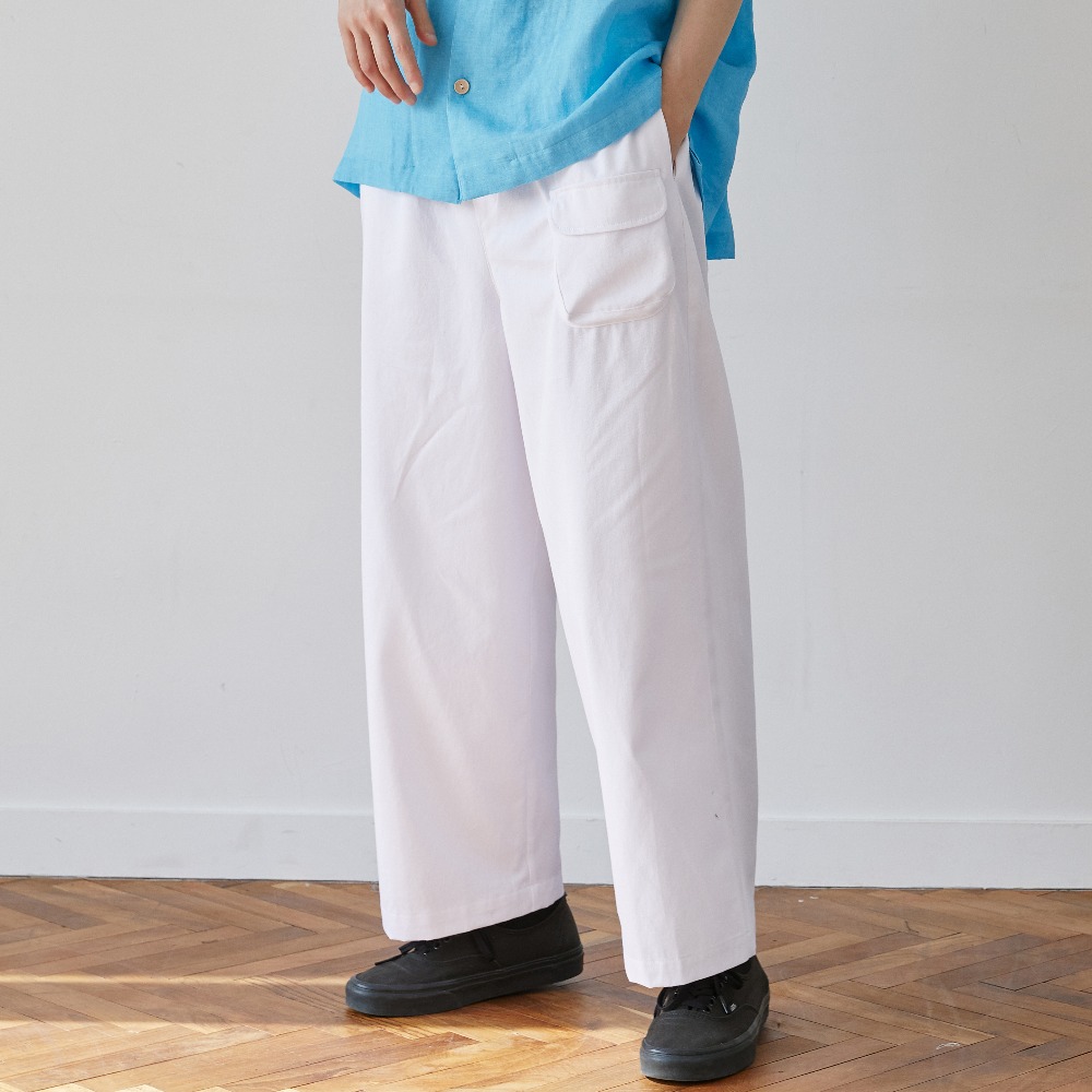 unisex banding pocket straight pants white [3color]