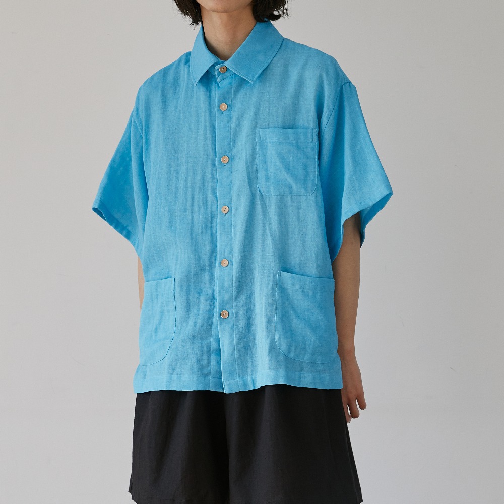 unisex pastel pocket shirts blue [3color]