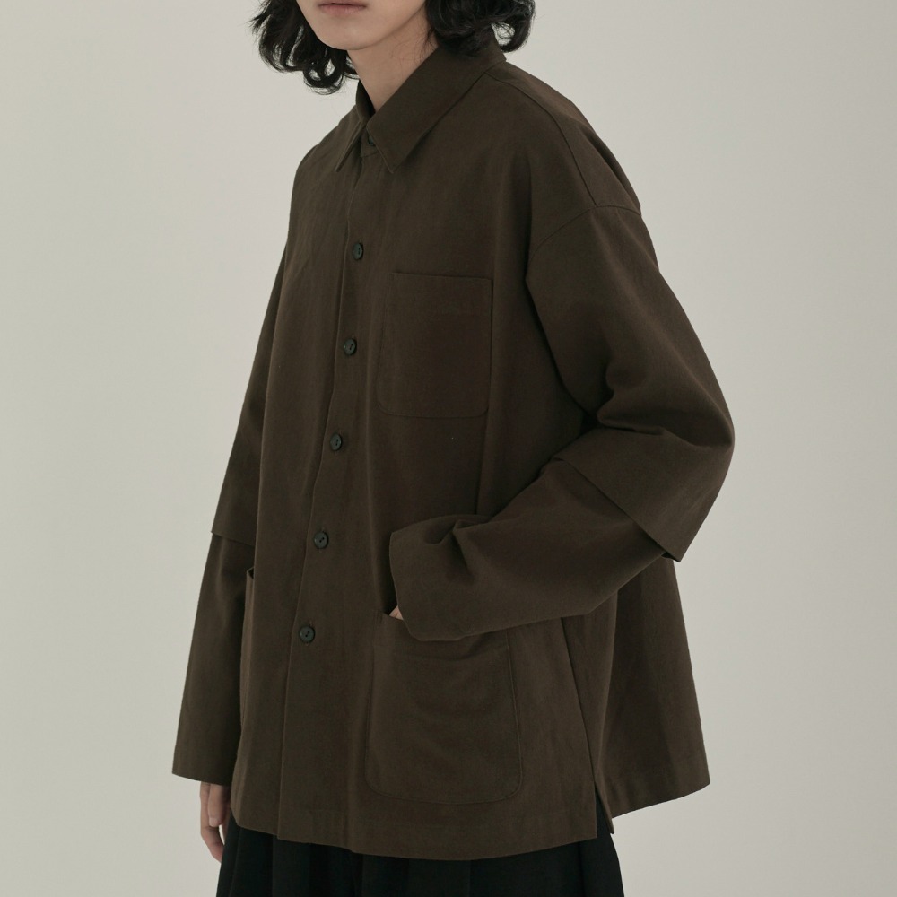 unisex roll up pocket shirt jacket brown [2color]