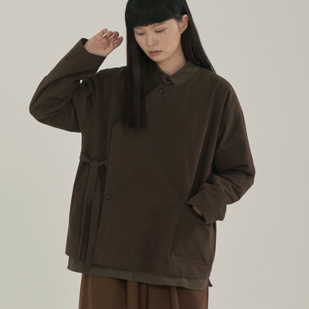 unisex diagonal line shirt jacket brown [2color]