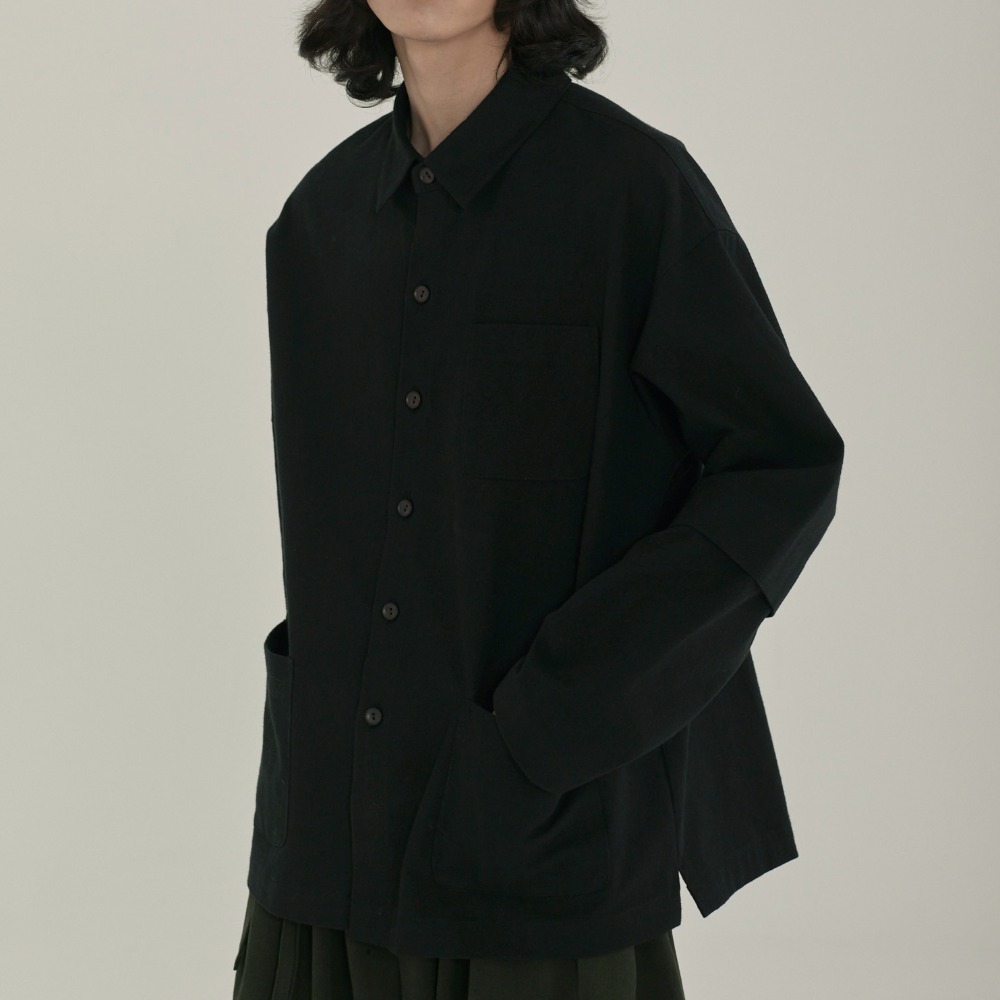 unisex roll up pocket shirt jacket black [2color]