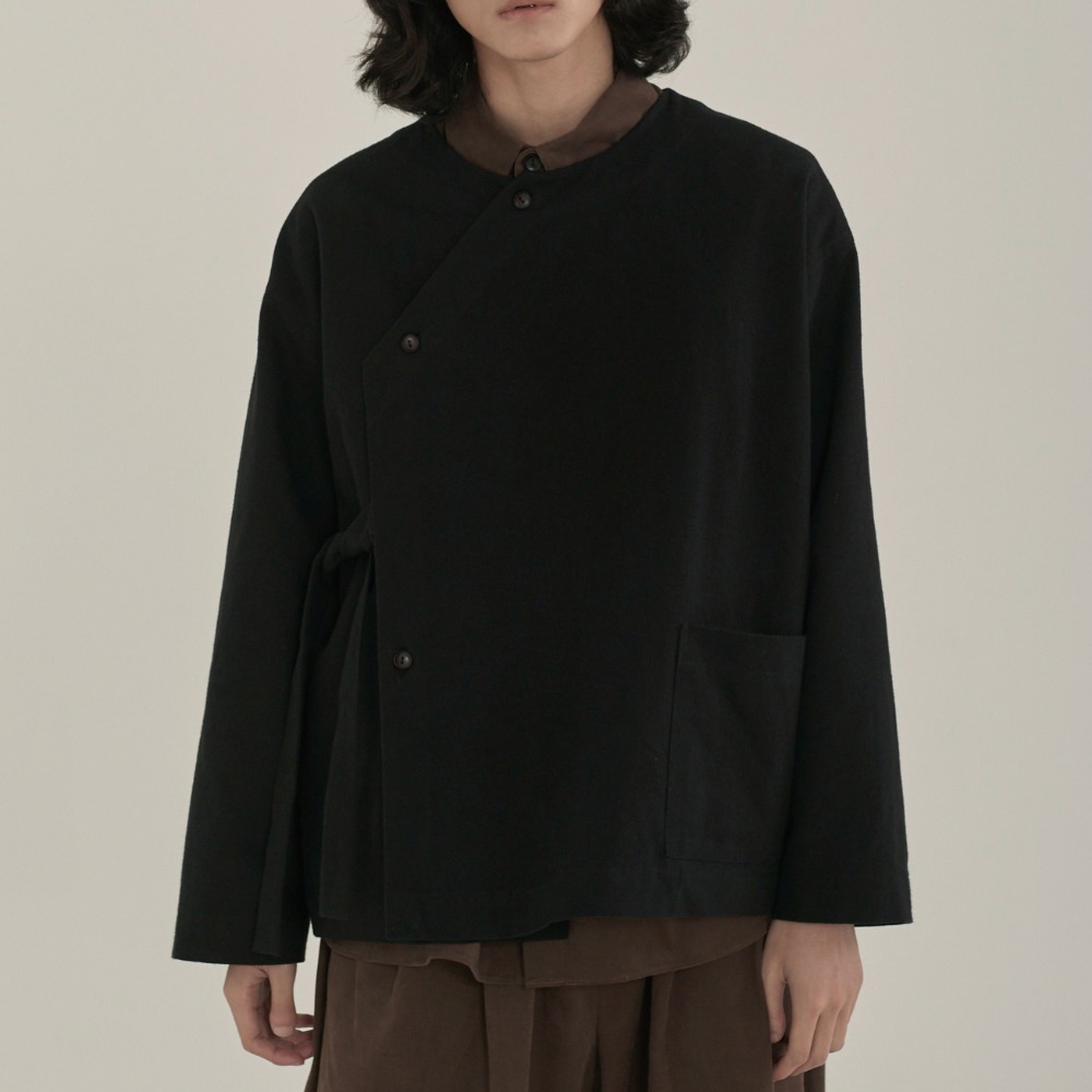 unisex diagonal line shirt jacket black [2color]
