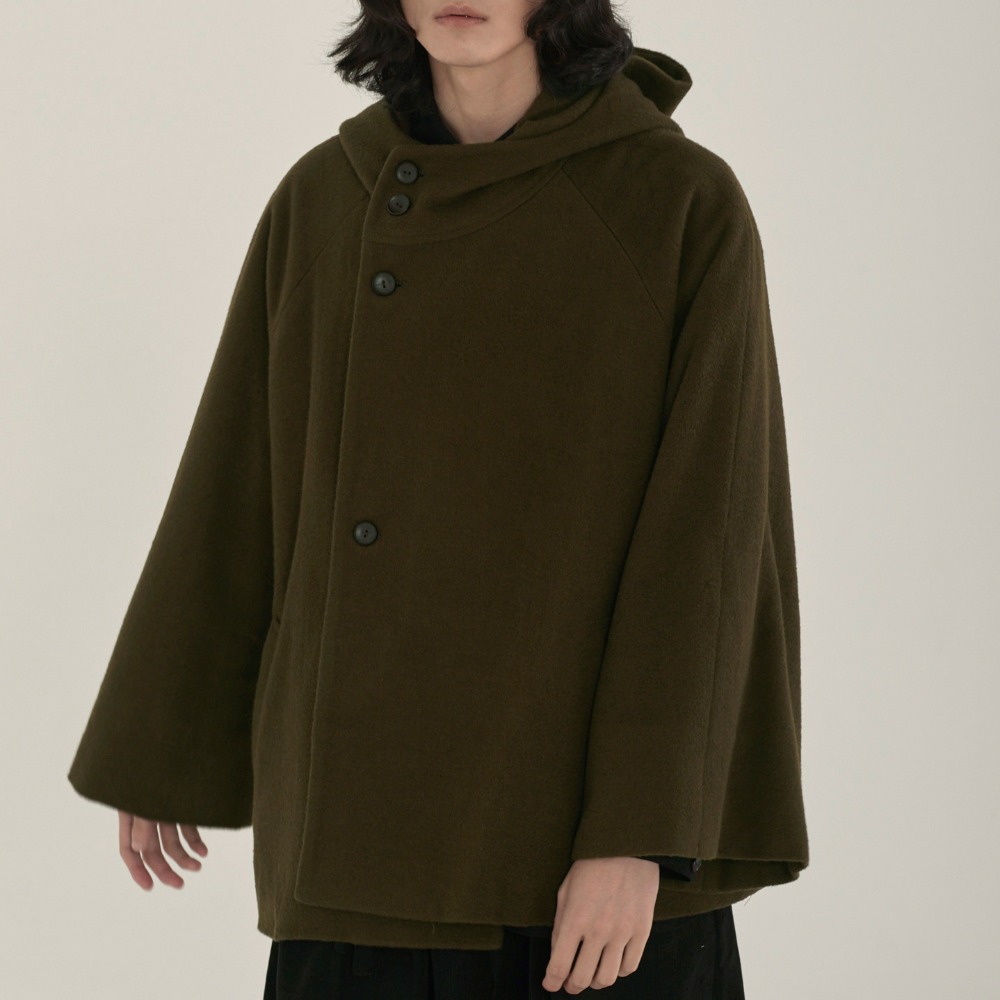 unisex hood half coat khaki [2color]