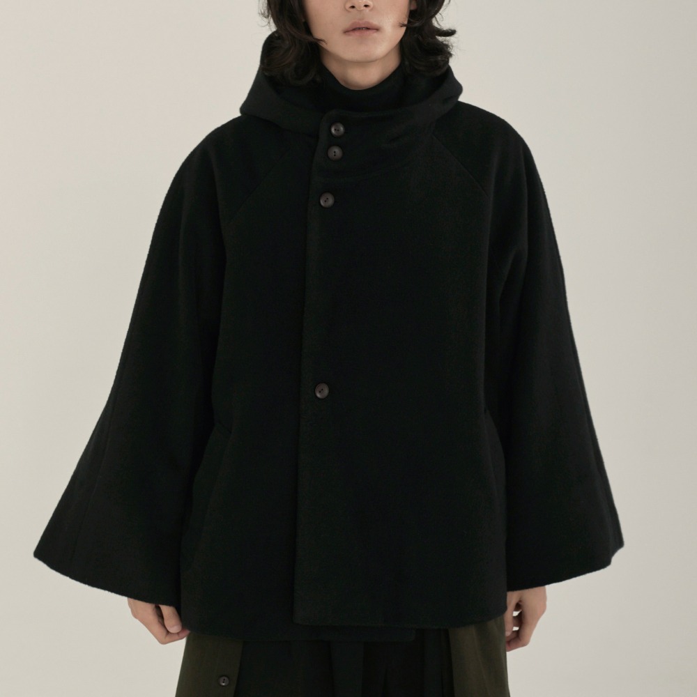 unisex hood half coat black [2color]
