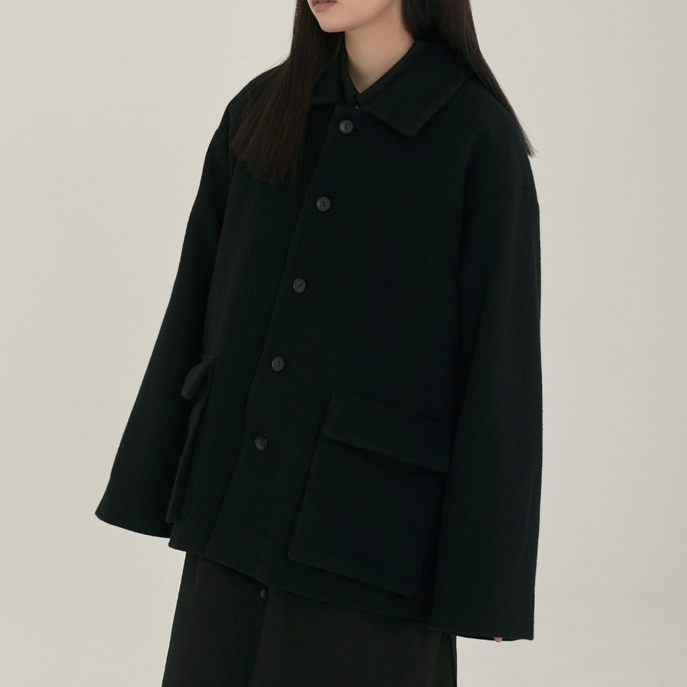 unisex pocket half coat black [2color]