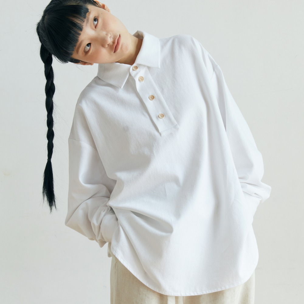 unisex cotton henly neck shirts white [3color]