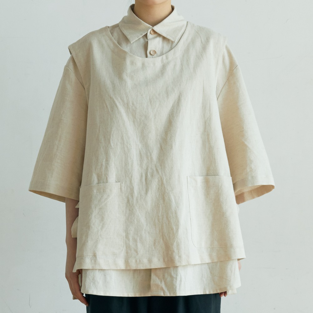 unisex vest layered shirts beige [2color]