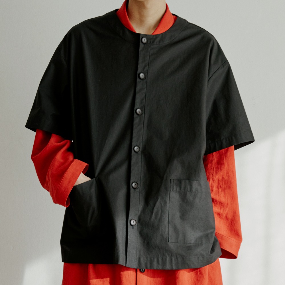 unisex round half shirts jacket black [3color]