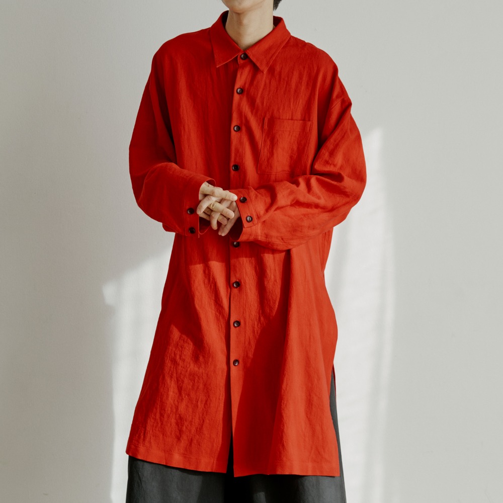 unisex linen long shirts red [4color]