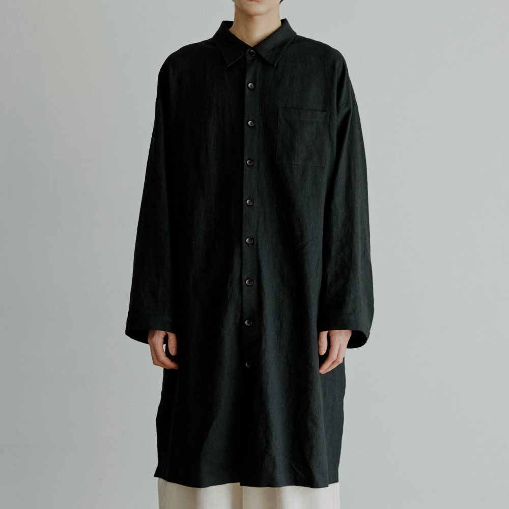 unisex linen long shirts black [4color]