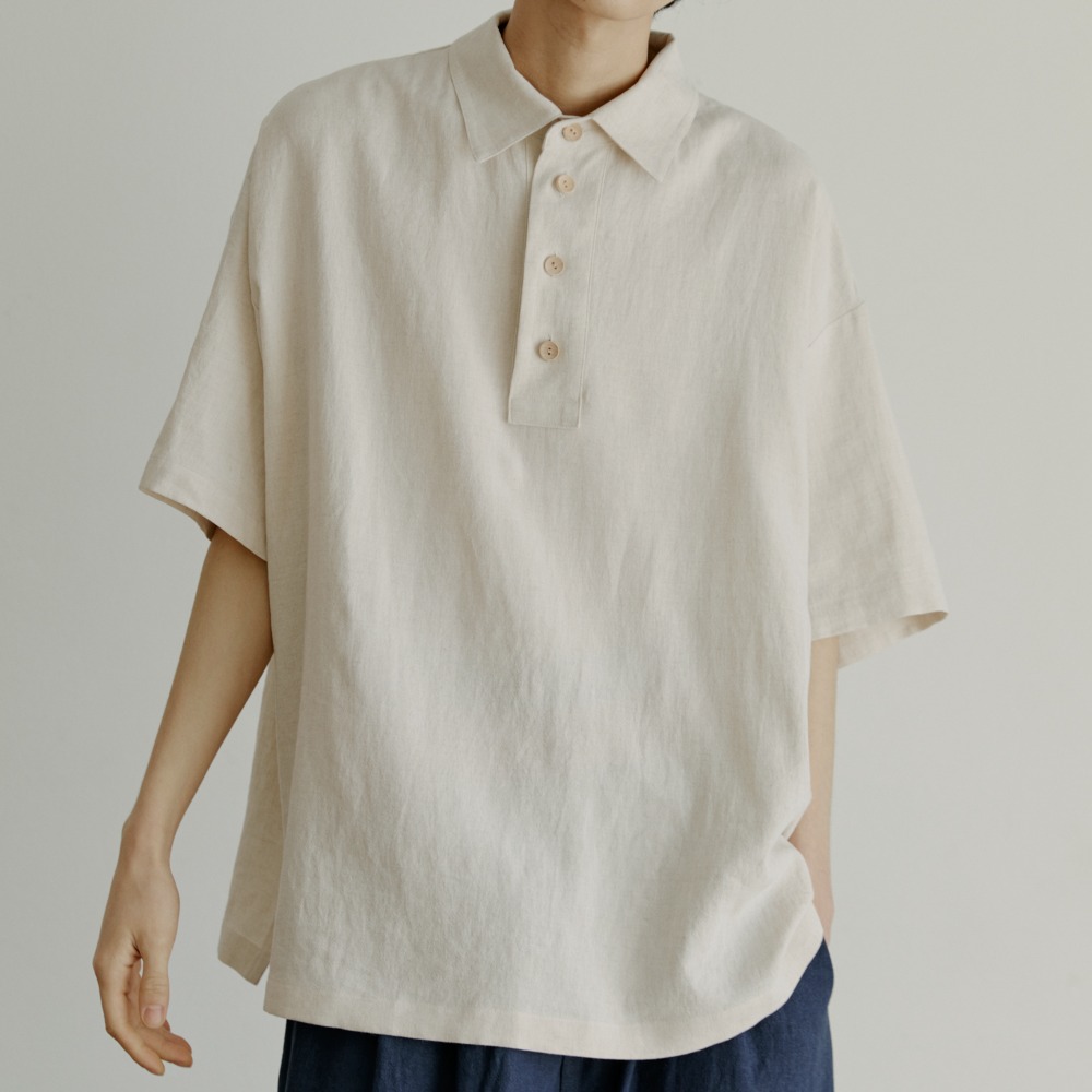 unisex half henlyneck shirts beige [4color]