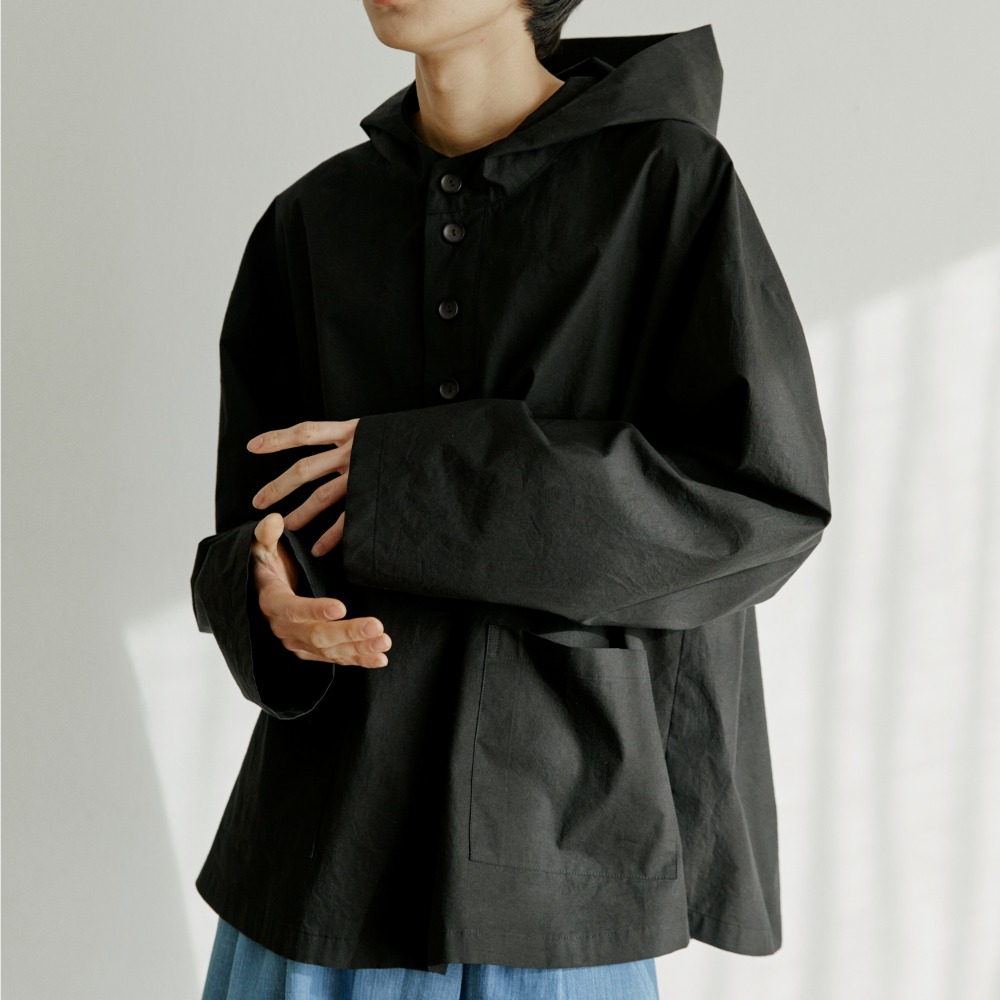 unisex cotton hood anorak black [3color]