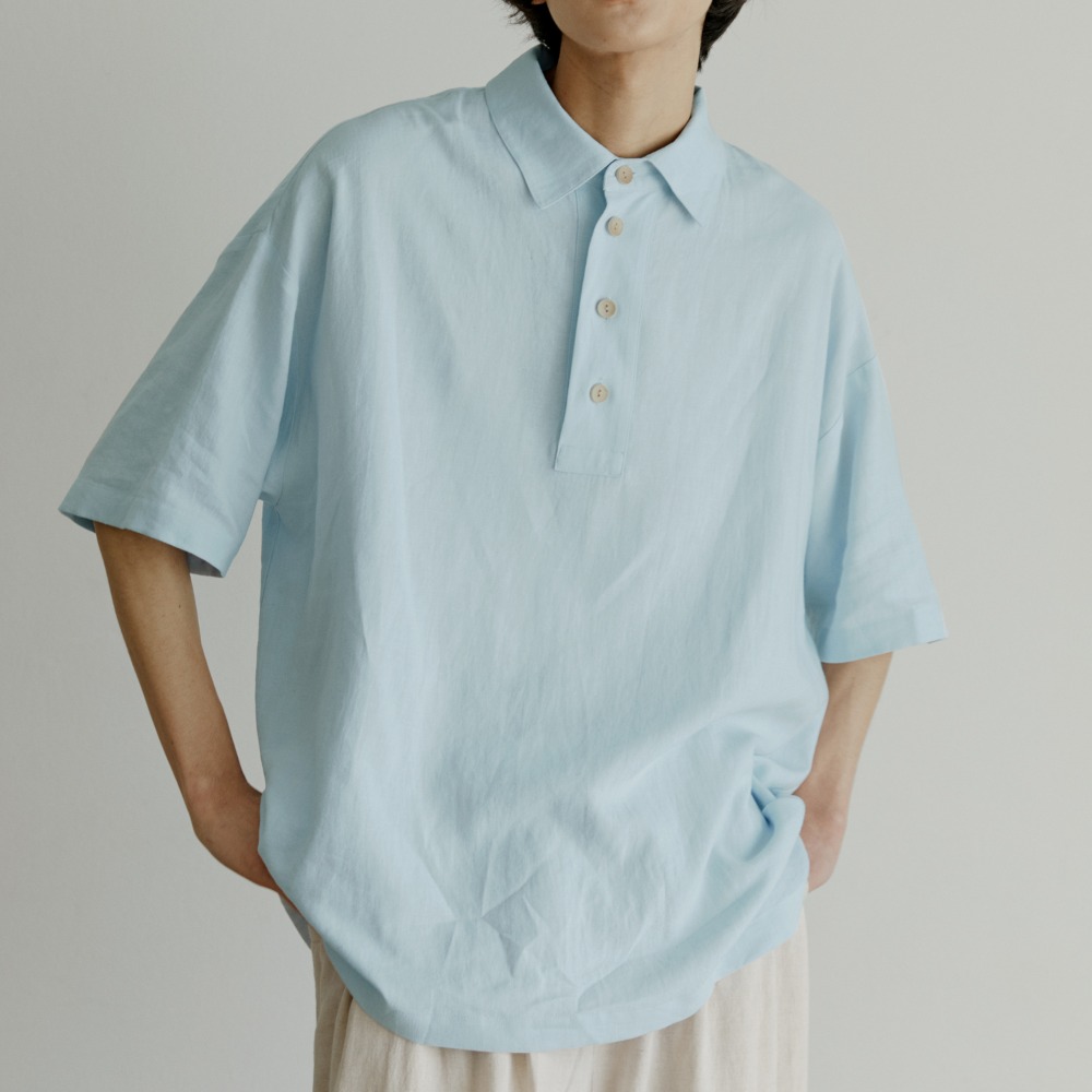 unisex half henlyneck shirts sky blue [4color]