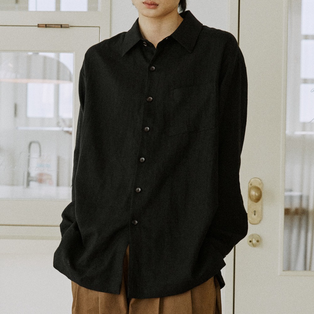 unisex linen patch shirts black [2color]