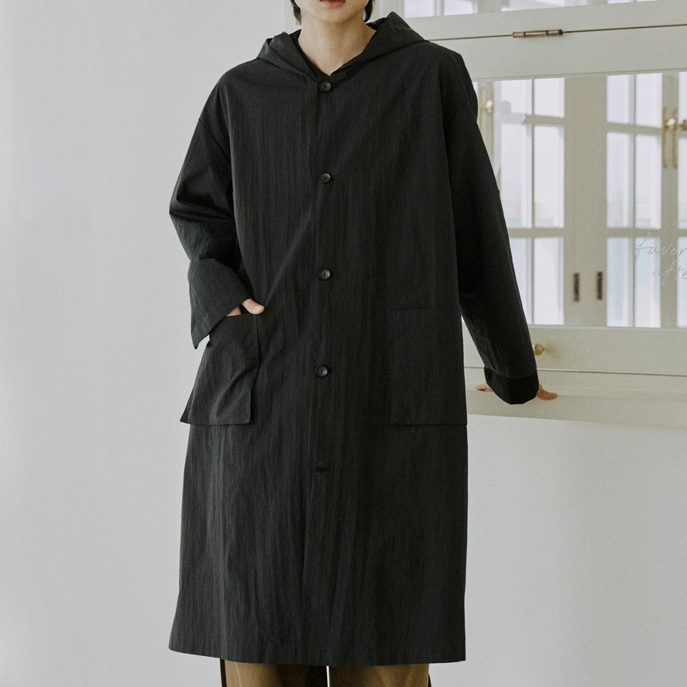 unisex long hood coat black [3color]