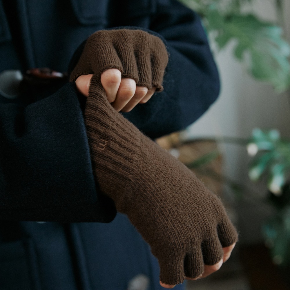unisex cashmere half gloves brown [3color]